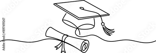 A graduation cap and diploma symbolize academic achievement and success