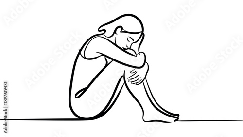 A sad woman sitting alone in a contemplative pose, conveying a sense of sorrow and emotional pain.