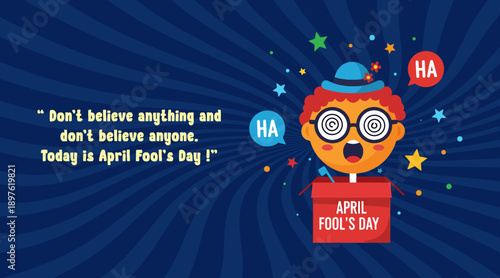 Witty April Fools Day Social Media Banner with Surprised Box Character
