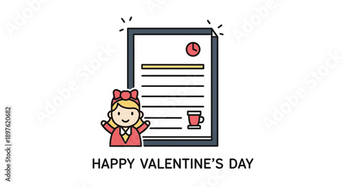 Cute character presenting a heartfelt Valentine's Day message, symbolizing romantic communication and festive celebration of love and affection
