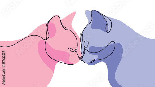 A minimalist illustration of two cats touching noses in a sweet and affectionate moment.