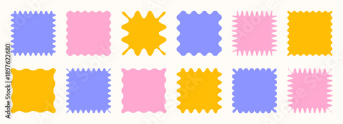 Wavy organic rectangle set with wavy square and rectangular shapes and irregular doodle lines. Designed for modern text boxes, quotes, and playful graphic templates