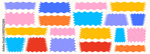 Wavy organic rectangle frame set with fluid curves, zigzag borders, and uneven blob shapes. Ideal for speech bubbles, banners, and child-friendly design elements