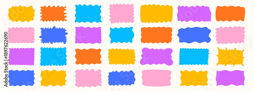 Wavy organic rectangle frame set with fluid curves, zigzag borders, and uneven blob shapes. Ideal for speech bubbles, banners, and child-friendly design elements