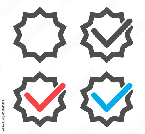 Check mark icons set. Checkmark vector icon collection. Checked icon, correct choice sign, checkbox pictogram. Vector illustration.