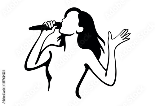 A woman singing into a microphone with passion and energy