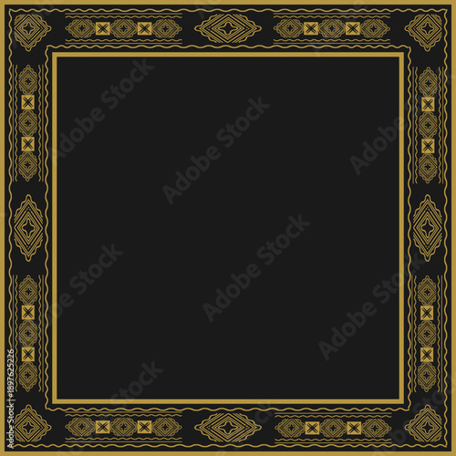 Square golden frame with vintage decorative ornament. Version 3. Vector illustration