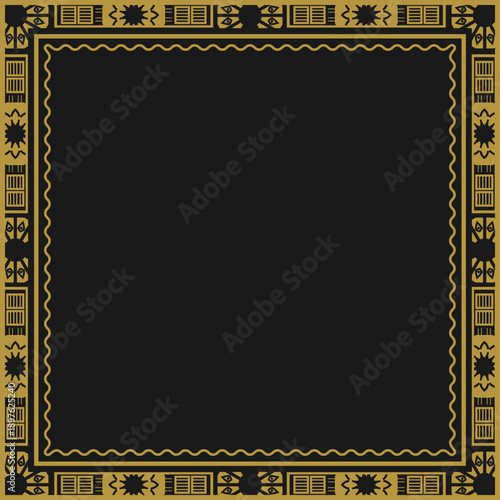 Square golden frame with vintage decorative ornament. Version 8. Vector illustration