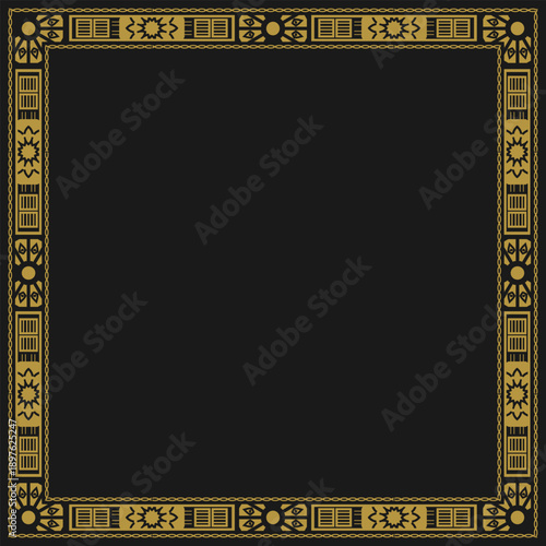 Square golden frame with vintage decorative ornament. Version 7. Vector illustration
