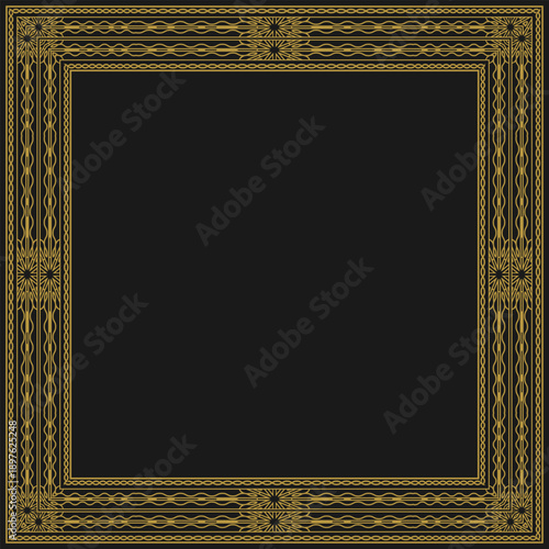 Square golden frame with vintage decorative ornament. Version 9. Vector illustration