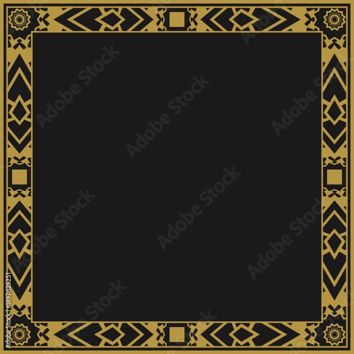 Square golden frame with vintage decorative ornament. Version 11. Vector illustration