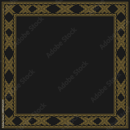 Square golden frame with vintage decorative ornament. Vector illustration