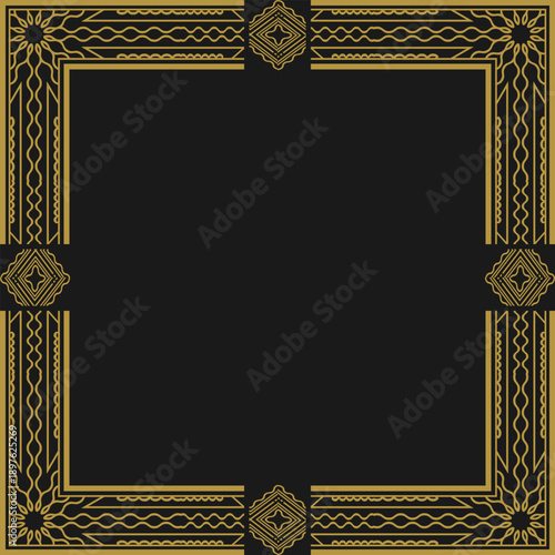 Square golden frame with vintage decorative ornament. Version 12. Vector illustration