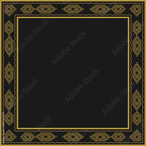Square golden frame with vintage decorative ornament. Version 2. Vector illustration