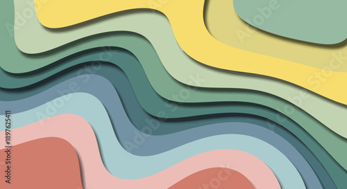 Abstract layered paper cut design featuring undulating waves in muted pastel and earthy color palette for modern backgrounds.