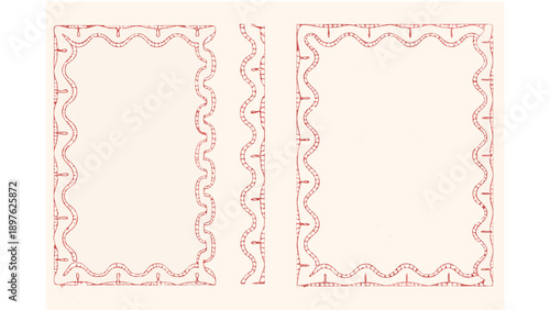 Vintage ticket stub template, distressed red border, for mockup or overlay effect, isolated on transparent background, png