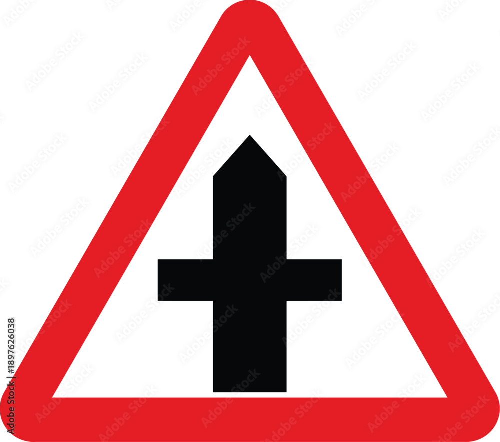Obraz premium Crossroads Warning UK Traffic Sign Editable Vector