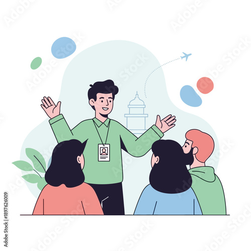 Engaging Tour Guide Leading A Small Group On An Exciting City Exploration