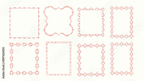 Vector red lace border frames, ornate rectangle shapes, for photo or text overlay, scrapbook or digital paper craft, Isolated on transparent background, png
