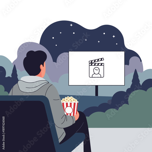 Enjoying An Outdoor Cinema Experience Under The Stars With Popcorn