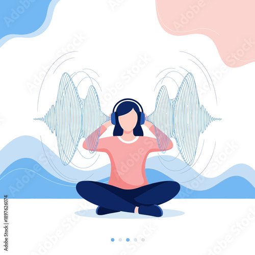 Enjoying Immersive Soundwaves While Relaxing And Meditating With Headphones