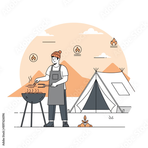 Enjoying Outdoor Barbecue And Camping Adventure In Nature