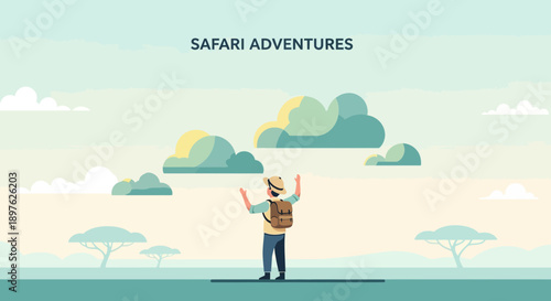 Excited Explorer Discovering Vast African Savannah Under A Sky Filled With Clouds