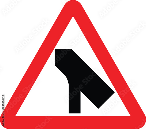 Traffic Merging Side Road Junction UK Traffic Sign Editable Vector