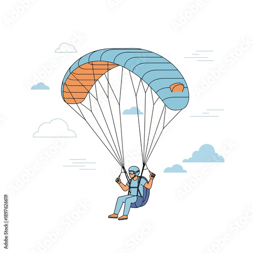 Exciting Paragliding Adventure Under Blue Skies With Fluffy Clouds