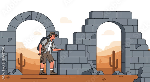 Explorer Navigates Ancient Desert Ruins Discovering New Horizons