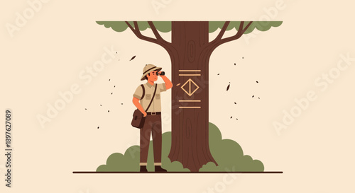 Explorer Studying Ancient Tree Markings