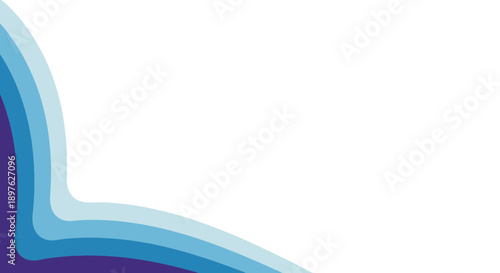 Abstract graphic design features curving layers of deep purple and various shades of cool blue against a clean white backdrop.