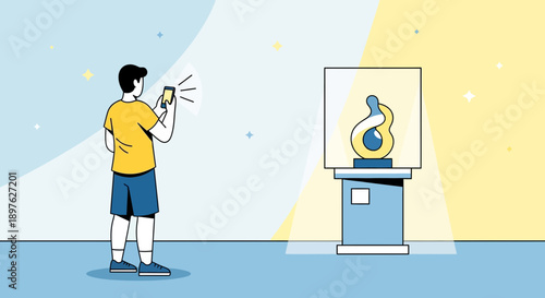 Exploring Art And Capturing Moments With A Smartphone In A Modern Gallery Setting