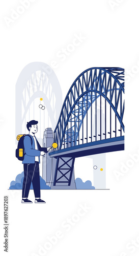 Exploring Iconic Cityscape With Adventurous Traveler and Modern Architecture