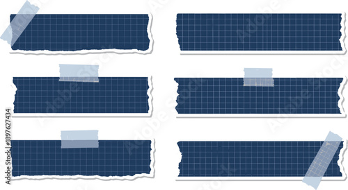 Tattered Blue Grid Paper Strips with Tape: A Versatile Resource for Scrapbooking, Bullet Journals, and Creative Design Projects