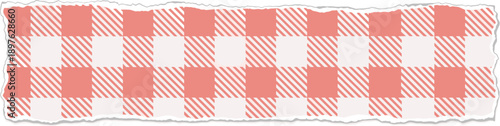 Tattered Strip of Pink and White Gingham Fabric: Retro Picnic Theme Texture for Digital Designs, Craft Projects, and Festive Decorations, Nostalgic Pattern