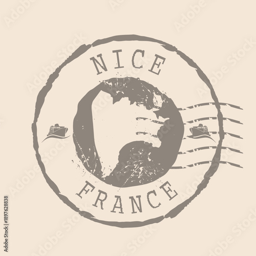 Stamp Postal of  Nice. Map Silhouette rubber Seal.  Design Retro Travel. Seal  Map of Nice is city of  France grunge  for your design.  EPS10