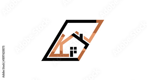Geometric Home Emblem: Modern Real Estate Logo Featuring Abstract Architecture