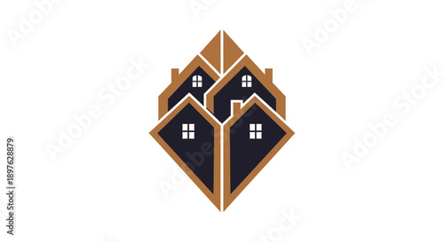 Geometric Home Ensemble Emblem Showcasing Architectural Structures and Housing Development Designs