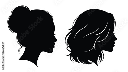 Two women s profile views showcasing different hairstyles silhouette