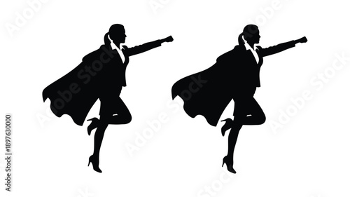 Two women in dynamic poses sharply defined silhouette