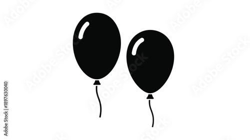 Two black balloons floating against a white background silhouette
