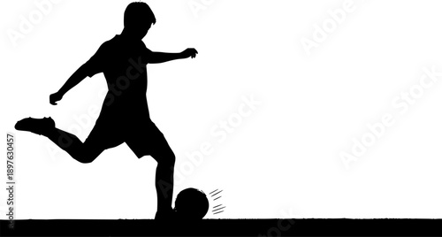 Soccer Player Action Silhouette. Football Athlete Kicking Ball in Motion Pose for Sports Competition and Fitness Branding Vector Illustration.