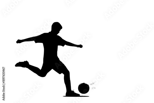 Soccer Player Action Silhouette. Football Athlete Kicking Ball in Motion Pose for Sports Competition and Fitness Branding Vector Illustration.