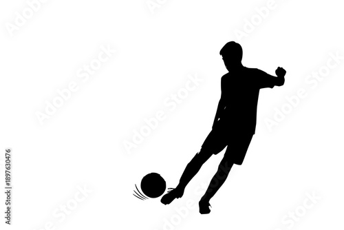 Soccer Player Action Silhouette. Football Athlete Kicking Ball in Motion Pose for Sports Competition and Fitness Branding Vector Illustration.