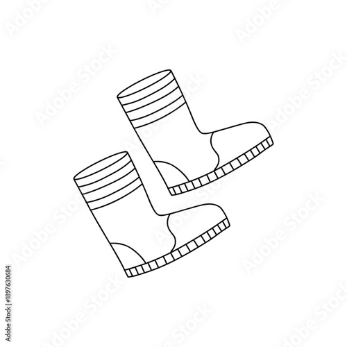 Protective fire boots icon with black outline, vector lineart, suitable for firefighting gear labeling, safety signage materials.