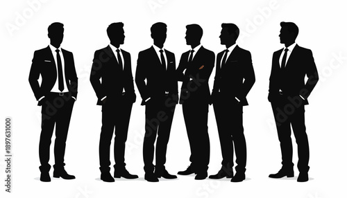 Silhouettes of businessmen standing in a row.