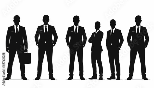 Silhouettes of business professionals standing in various poses.