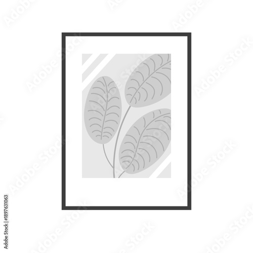 Plant illustration for wall decoration. Painting in black frame under glass on white background. Vector illustration. 