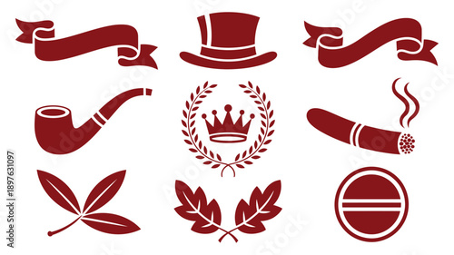 A collection of vintage smoking icons and symbols on a white background